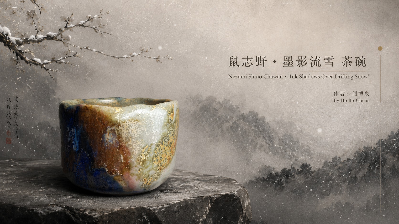 鼠志野 · 墨影流雪 茶碗 Nezumi Shino Chawan · "Ink Shadows Over Drifting Snow":圖片 4