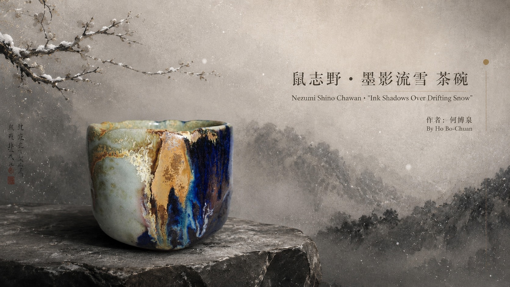 鼠志野 · 墨影流雪 茶碗 Nezumi Shino Chawan · "Ink Shadows Over Drifting Snow":圖片 3
