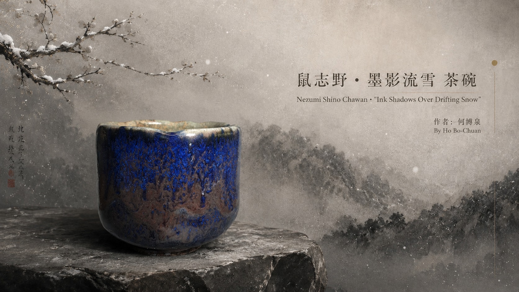 鼠志野 · 墨影流雪 茶碗 Nezumi Shino Chawan · "Ink Shadows Over Drifting Snow":圖片 2