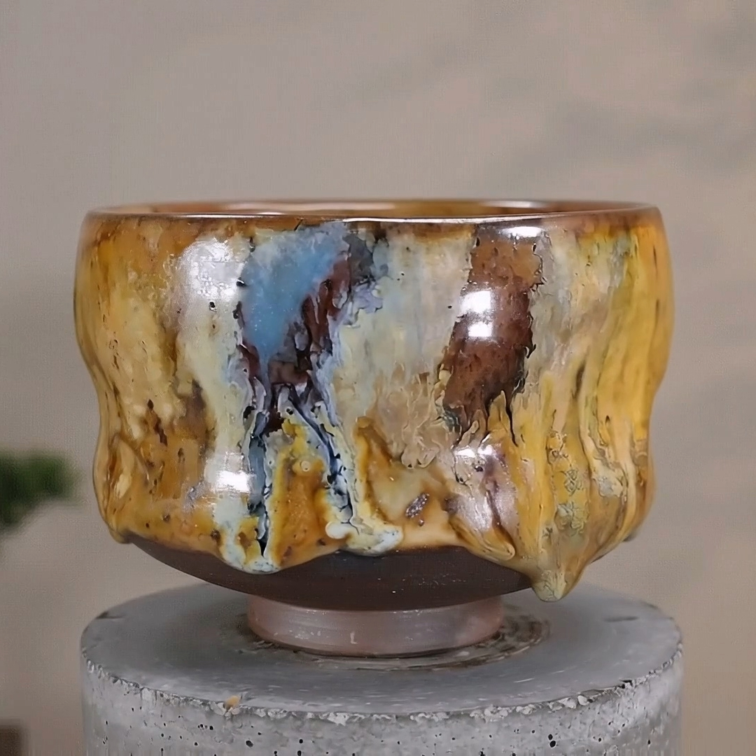 何博泉大師幻彩流釉陶藝作品特寫